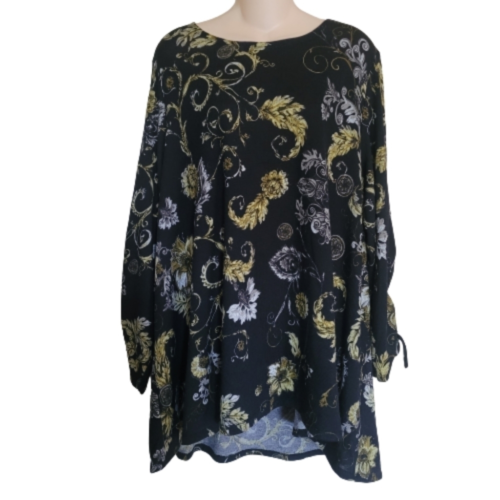Zac & Rachel Hacci Knit Black Ruched Sleeve Tunic Blouse Top Size Women's 3X